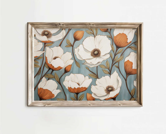 White Flowers Print, Rustic Wall Decor, Vintage Floral Art - WildfieldPrints