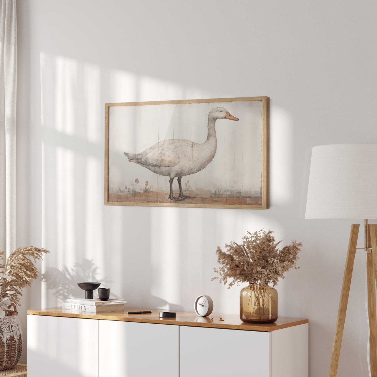 White Goose Wall Art – Farmhouse Living Room Print