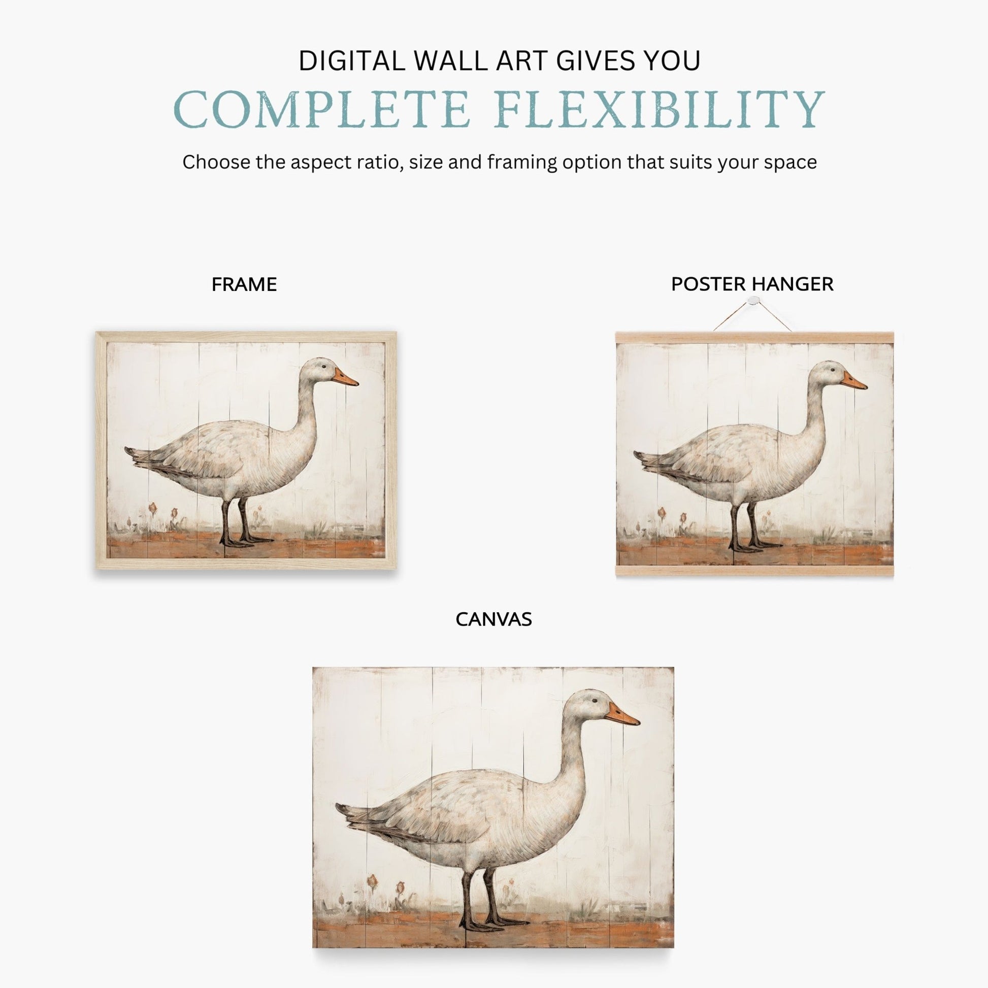 White Goose Art, Vintage Farmhouse Decor, Country Home Wall Decor - WildfieldPrints