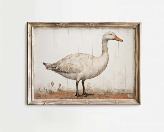 White Goose Art, Vintage Farmhouse Decor, Country Home Wall Decor - WildfieldPrints