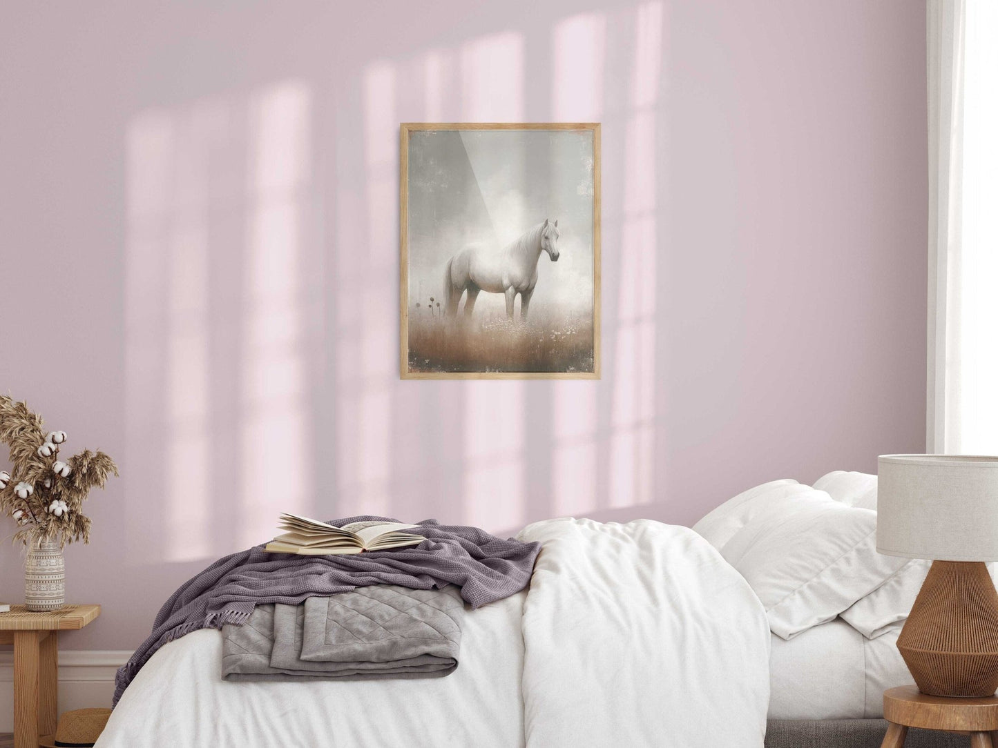 White Horse Artwork, Equestrian Home Decor, Vintage Horse Print - WildfieldPrints