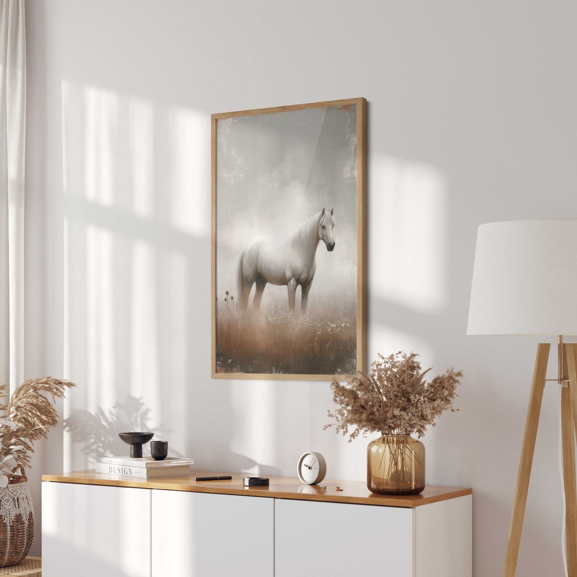 White Horse Artwork, Equestrian Home Decor, Vintage Horse Print - WildfieldPrints