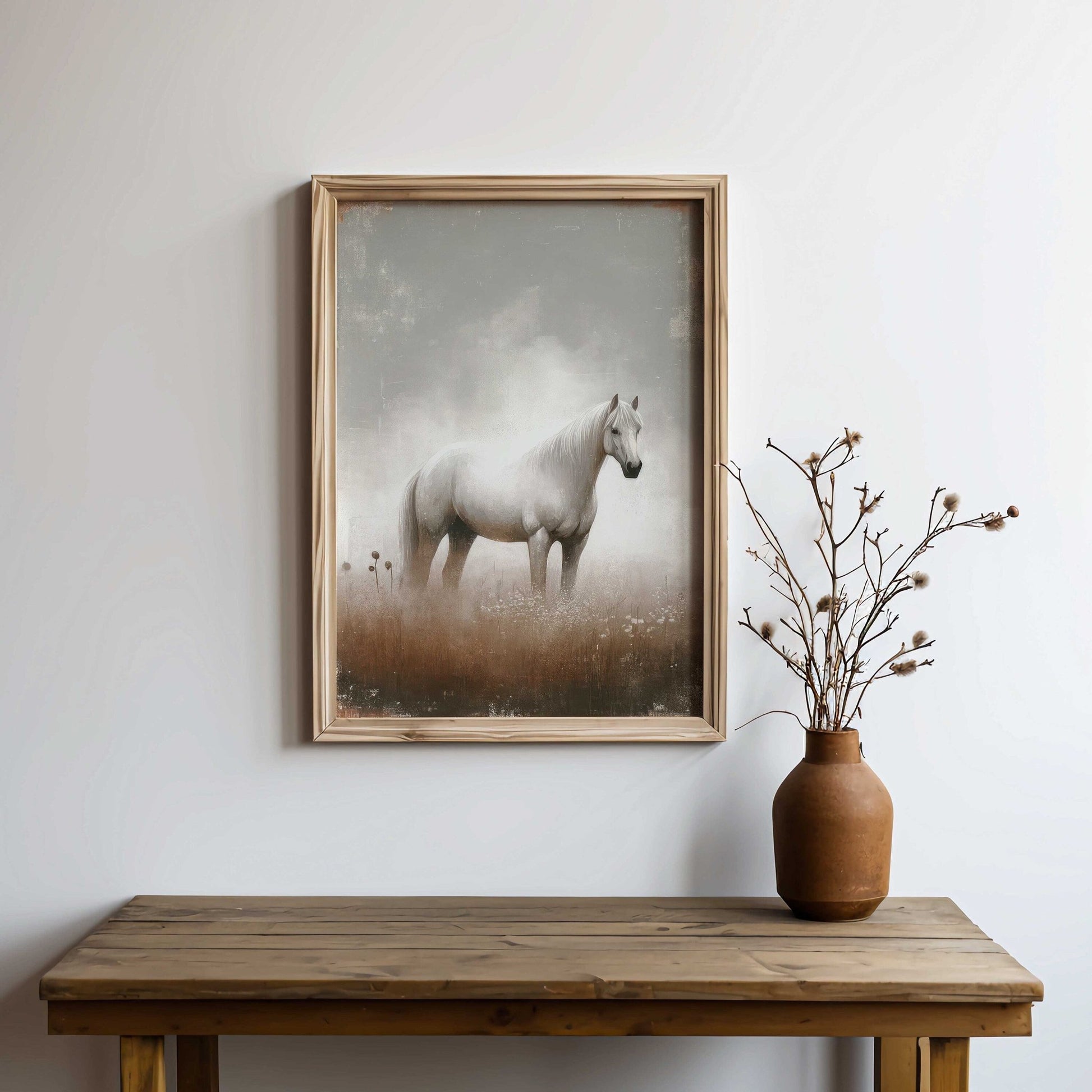 White Horse Artwork, Equestrian Home Decor, Vintage Horse Print - WildfieldPrints