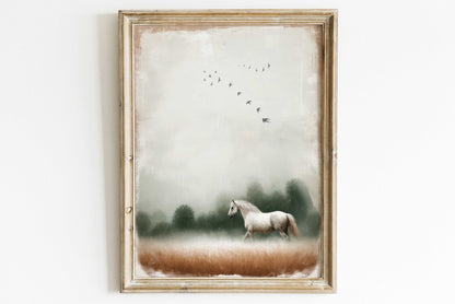 White Horse Wall Art, Equestrian Decor, Gift for Horse Lovers - WildfieldPrints