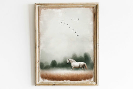 White Horse Wall Art, Equestrian Decor, Gift for Horse Lovers - WildfieldPrints