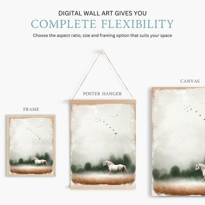 White Horse Wall Art, Equestrian Decor, Gift for Horse Lovers - WildfieldPrints