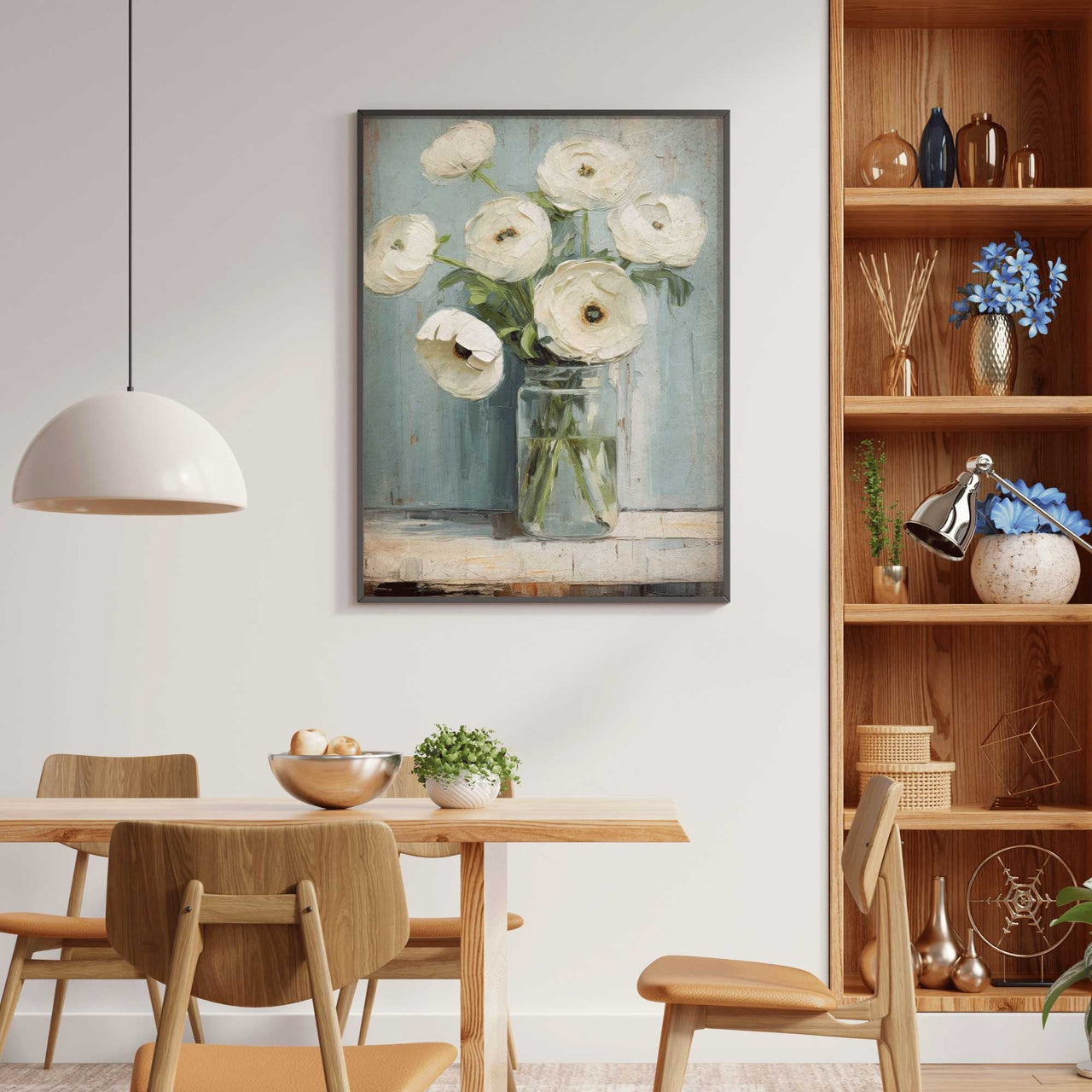 White Ranunculus Wall Art – Floral Vintage Room Print