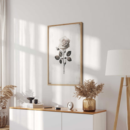 White Rose Painting, Rustic Floral Decor, Black & White Wall Art - WildfieldPrints