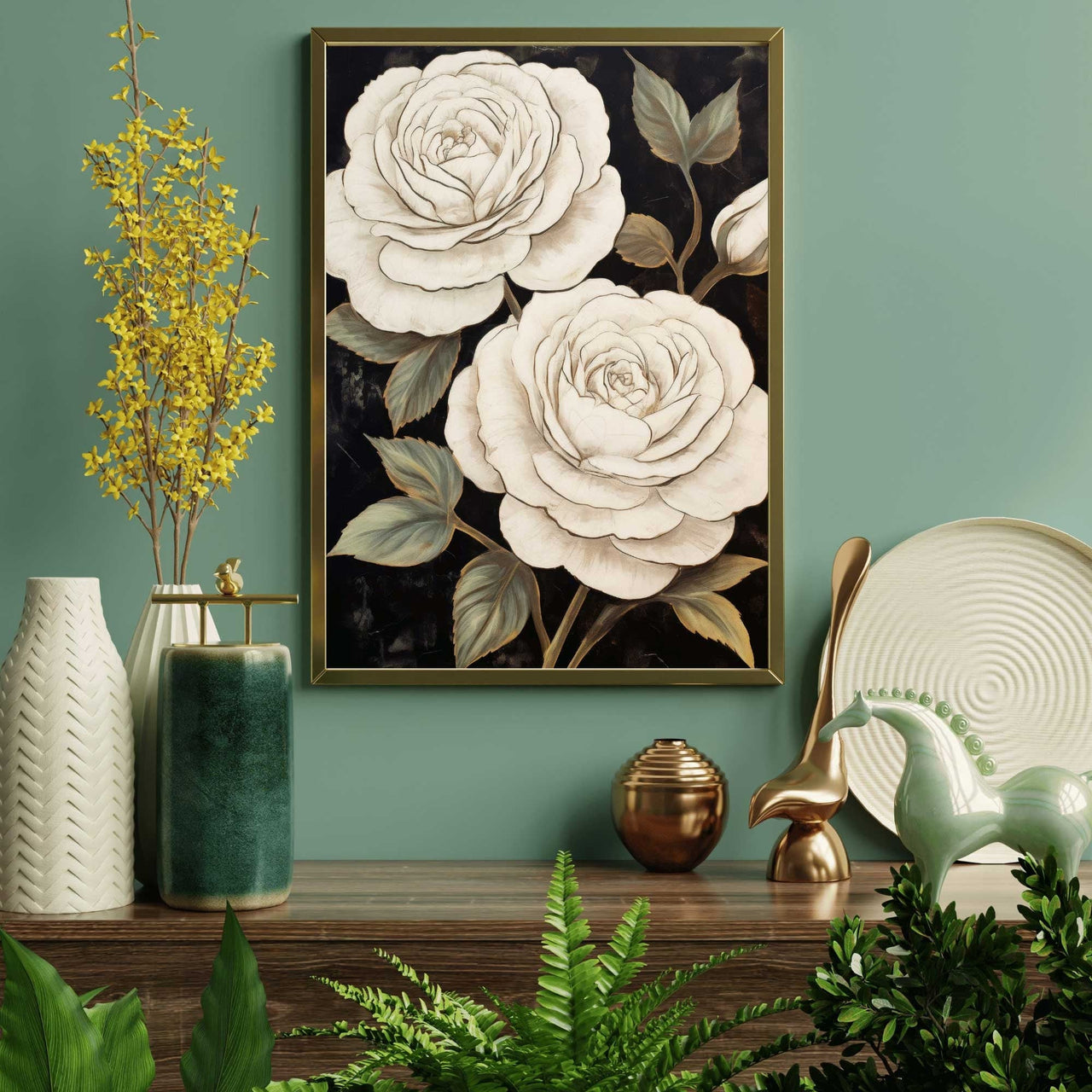 White Rose Wall Art – Floral Bedroom Print