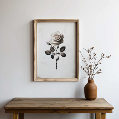 White Rose Painting, Rustic Floral Decor, Black & White Wall Art - WildfieldPrints