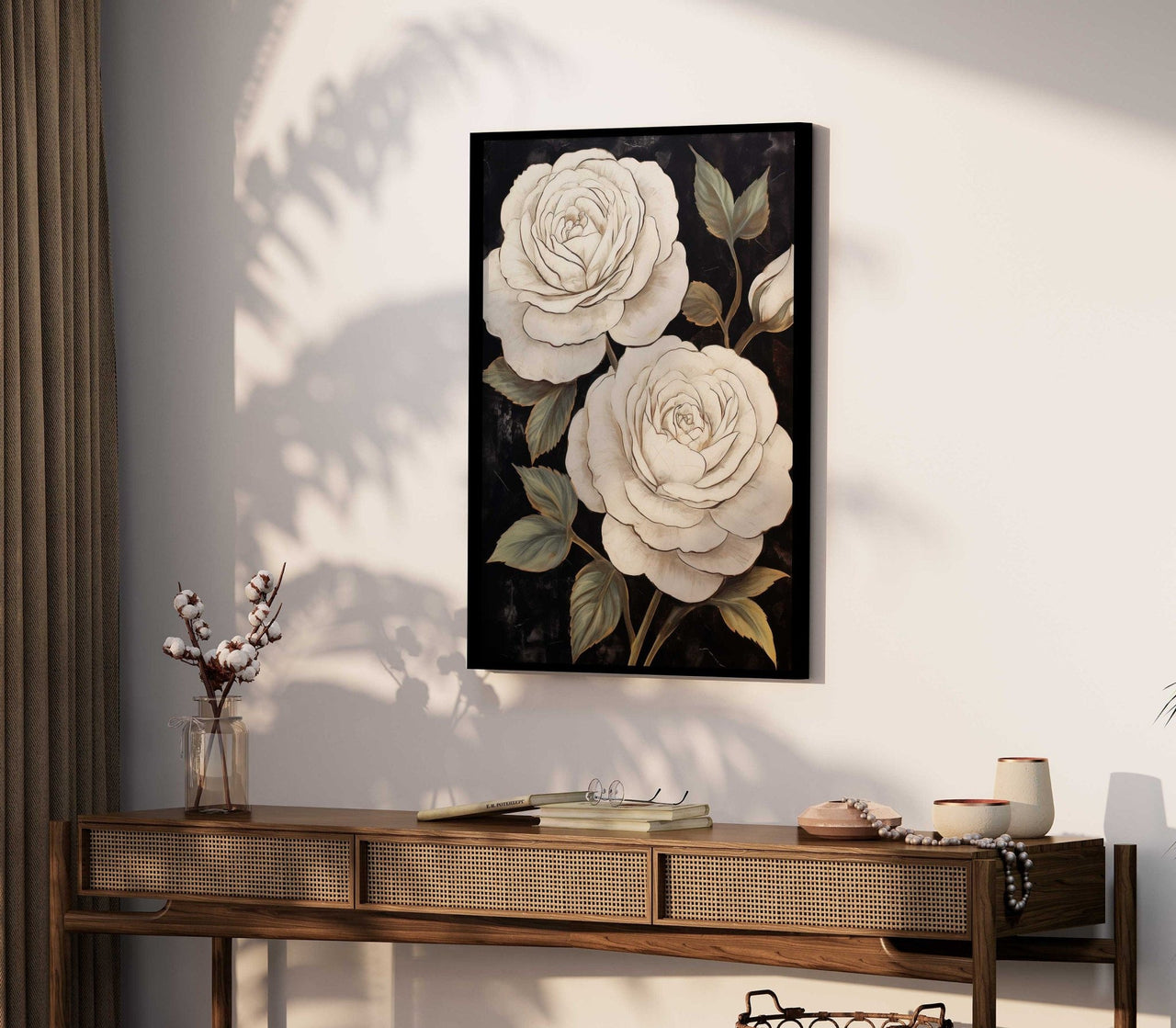 White Rose Wall Art – Floral Bedroom Print