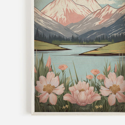 Wildflower and Mountain Wall Art, Vintage Nature Decor, Rustic Landscape - WildfieldPrints