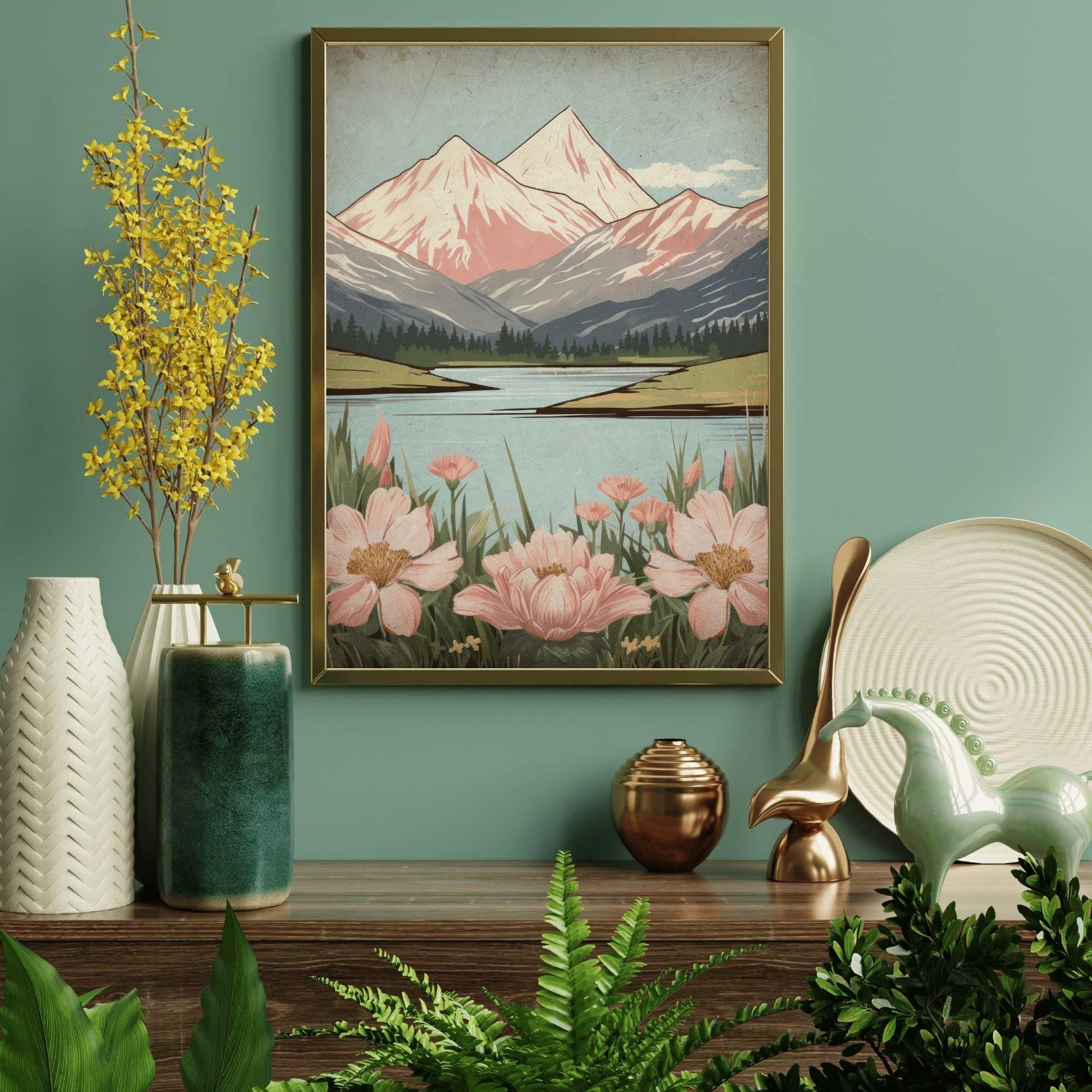 Wildflower and Mountain Wall Art, Vintage Nature Decor, Rustic Landscape - WildfieldPrints