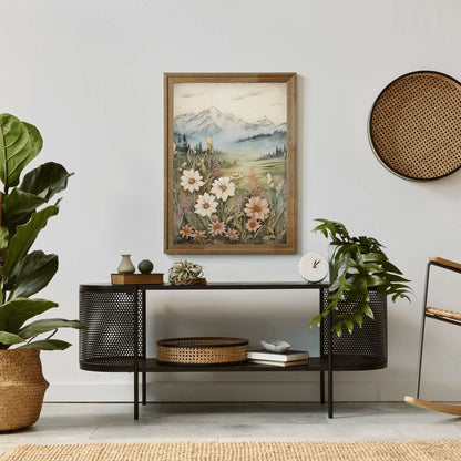 Wildflower and Mountain Wall Art, Vintage Nature Decor, Rustic Landscape - WildfieldPrints