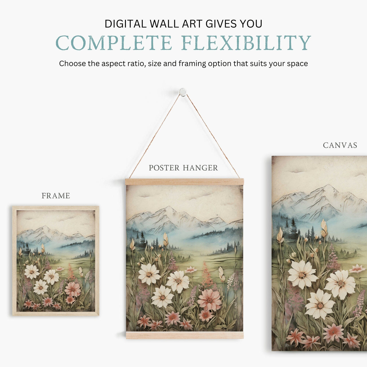 Wildflower Mountain Wall Art – Nature Girls Room Print