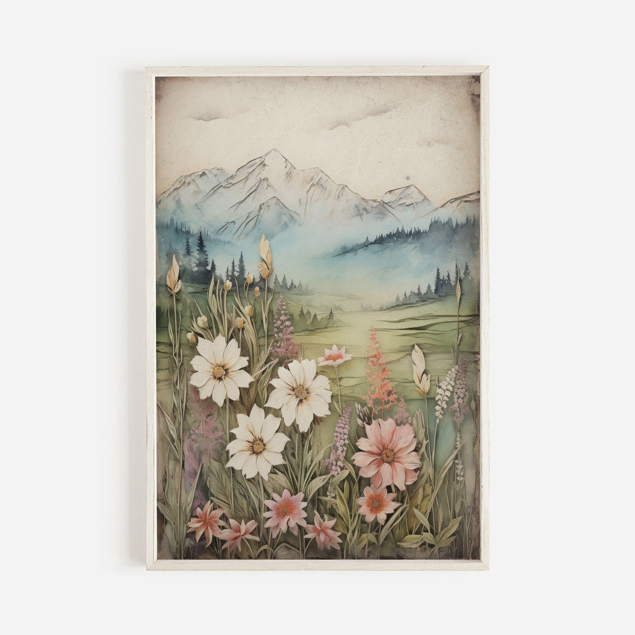 Wildflower Mountain Wall Art – Nature Girls Room Print