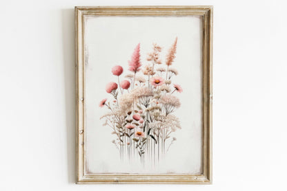 Wildflower Art Print, Rustic Floral Decor, Minimalist Flower Design - WildfieldPrints