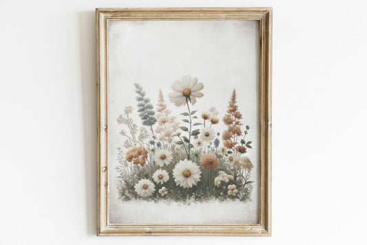 Wildflower Art Print, Rustic Floral Decor, Minimalist Flower Wall Art - WildfieldPrints
