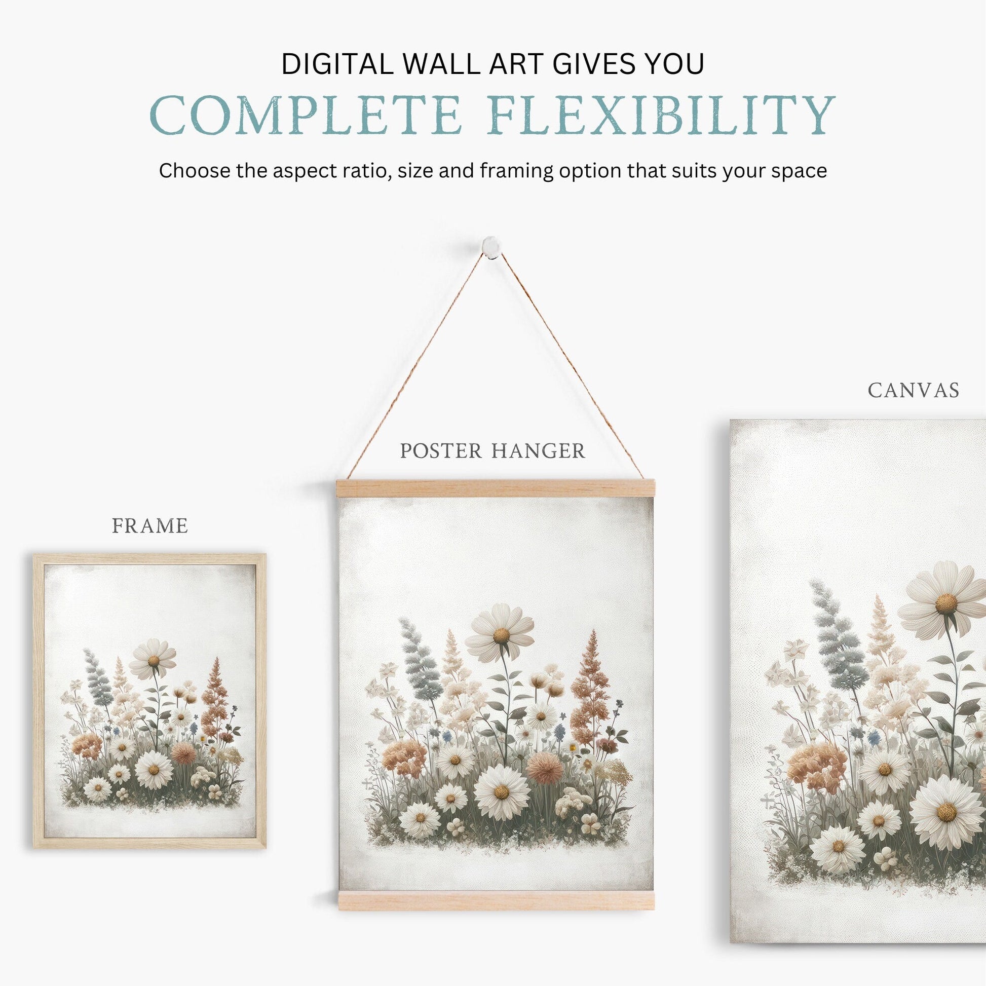 Wildflower Art Print, Rustic Floral Decor, Minimalist Flower Wall Art - WildfieldPrints