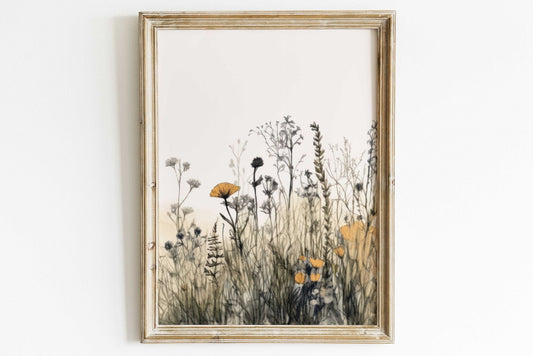 Wildflower Art Print, Rustic Floral Decor, Vintage Botanical Design - WildfieldPrints