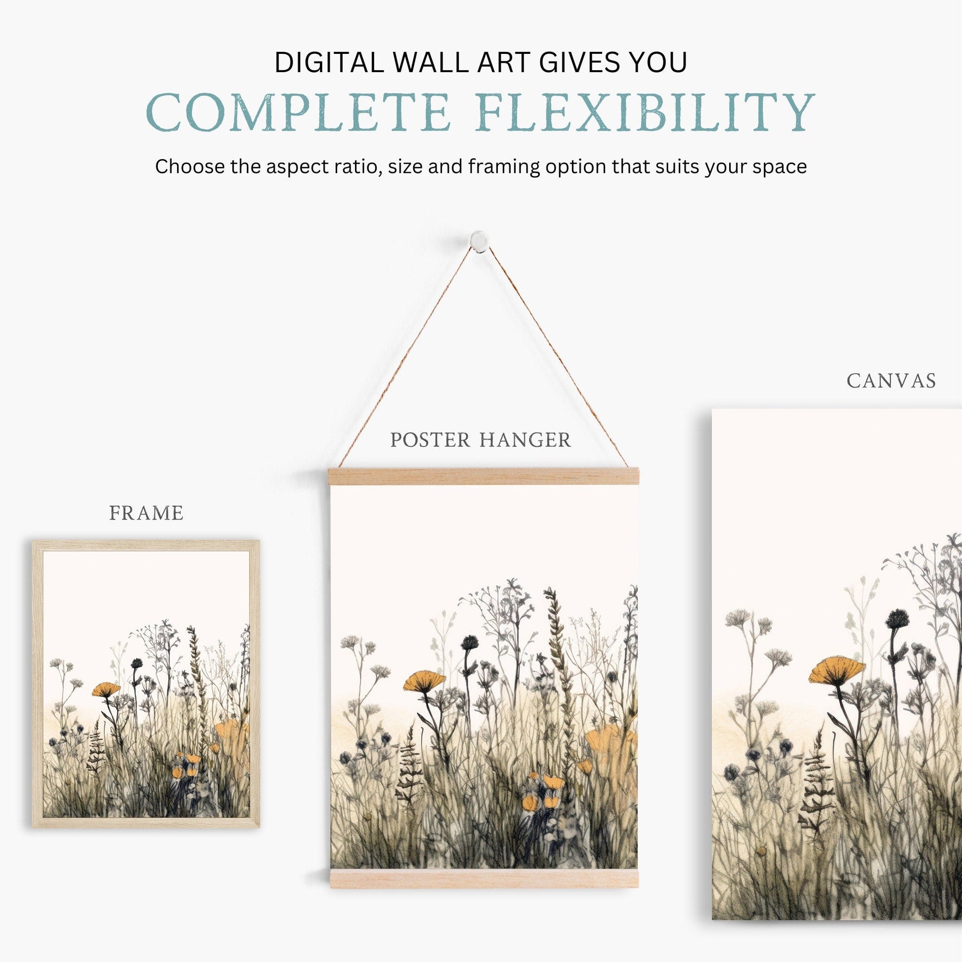 Wildflower Art Print, Rustic Floral Decor, Vintage Botanical Design - WildfieldPrints