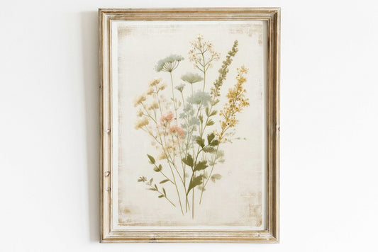 Wildflower Art Print, Rustic Floral Decor, Vintage Flower Artwork - WildfieldPrints