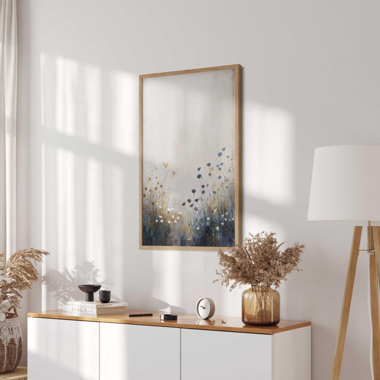 Blue and Gold Wildflowers Wall Art – Floral Nursery Print