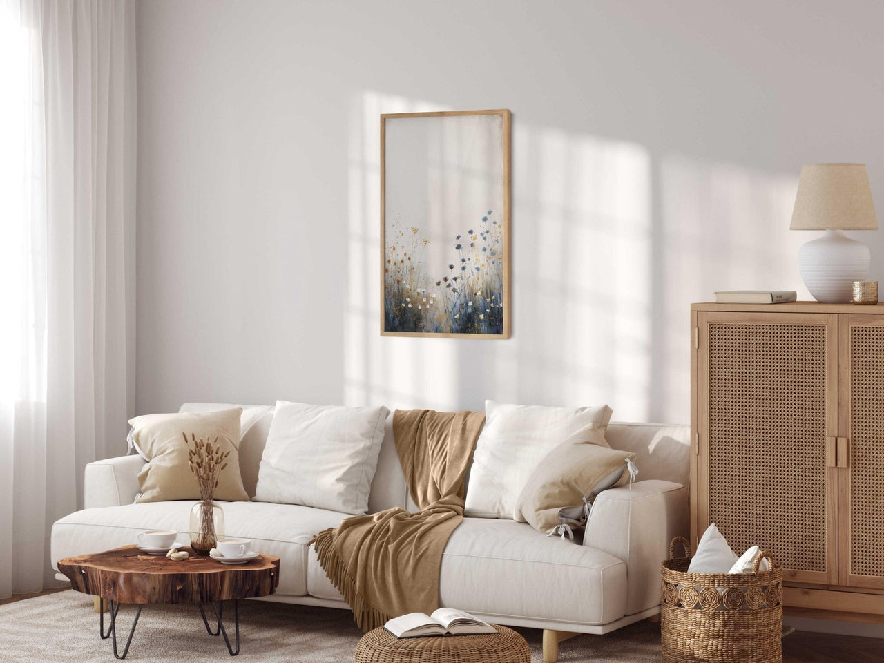 Blue and Gold Wildflowers Wall Art – Floral Nursery Print
