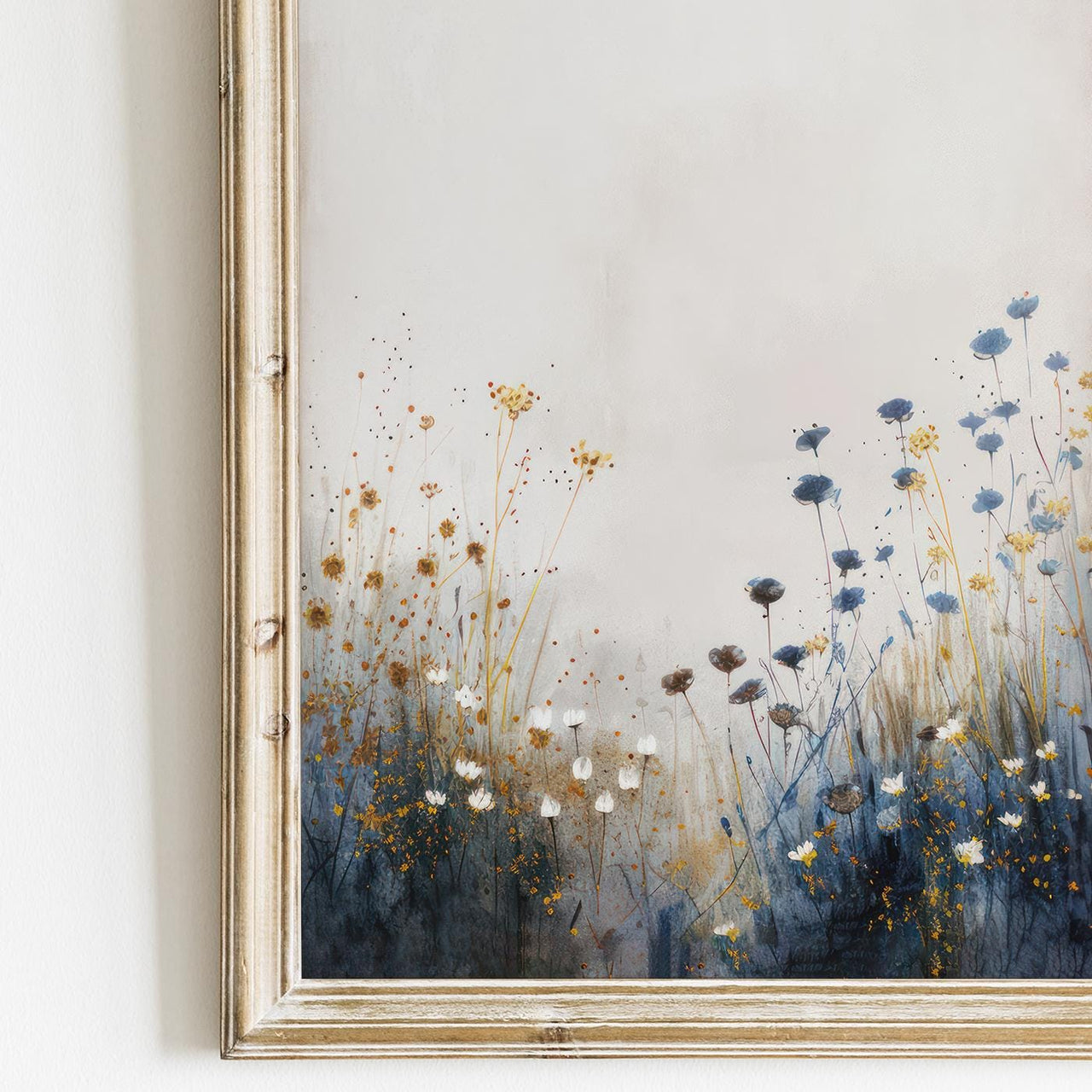 Blue and Gold Wildflowers Wall Art – Floral Nursery Print