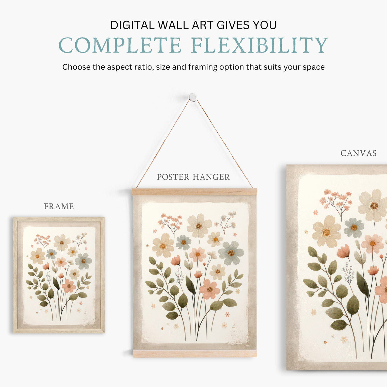 Wildflower Wall Art – Floral Vintage Room Print • Set of 2
