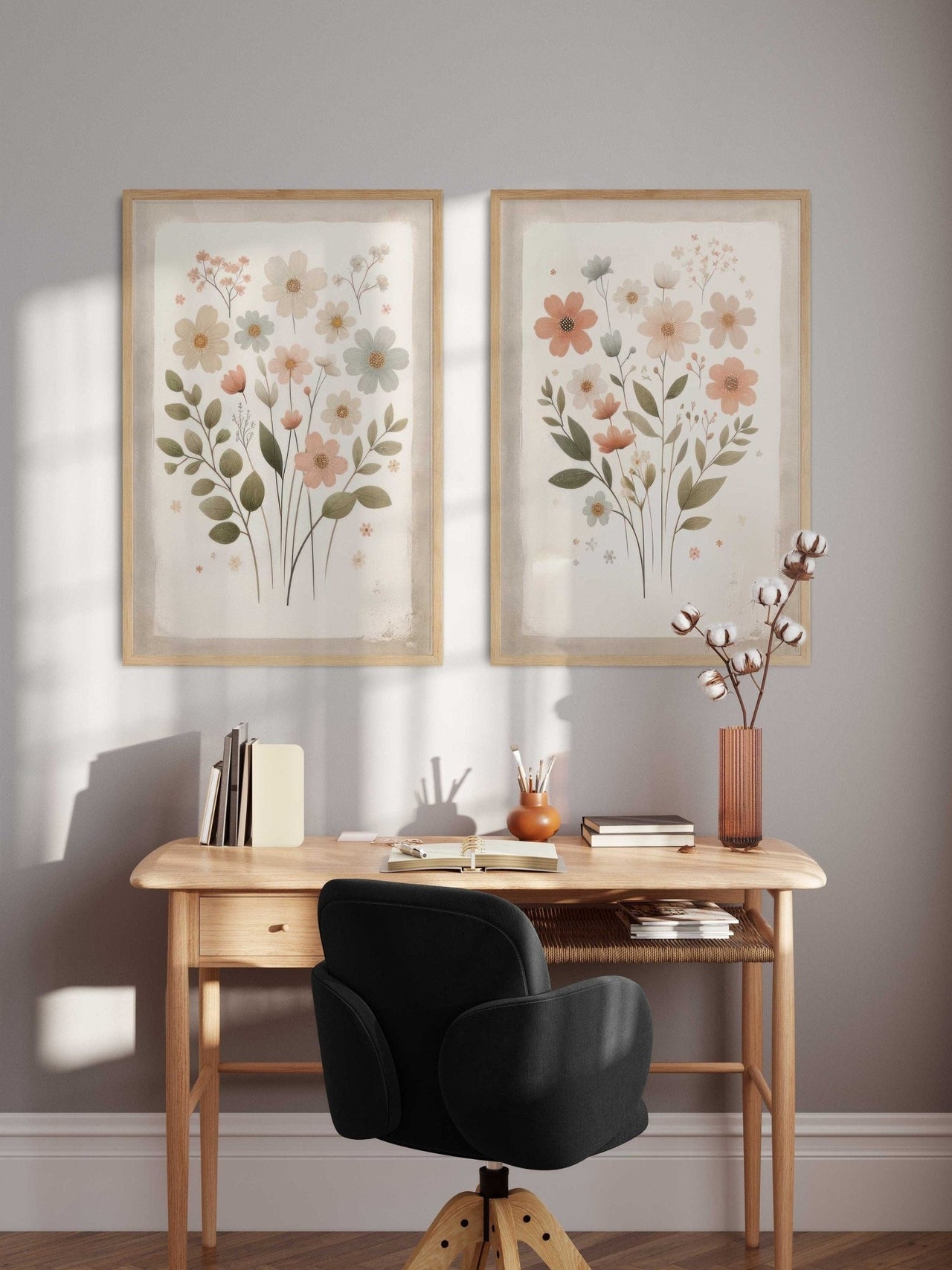 Wildflower Wall Art – Floral Vintage Room Print • Set of 2