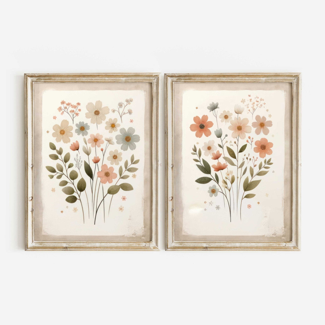Wildflower Wall Art – Floral Vintage Room Print • Set of 2