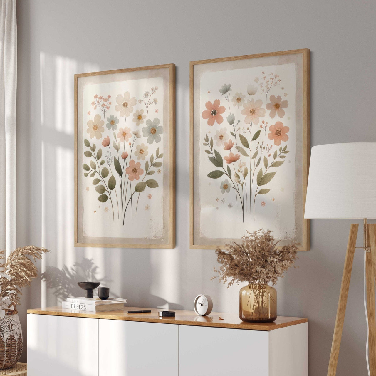 Wildflower Wall Art – Floral Vintage Room Print • Set of 2