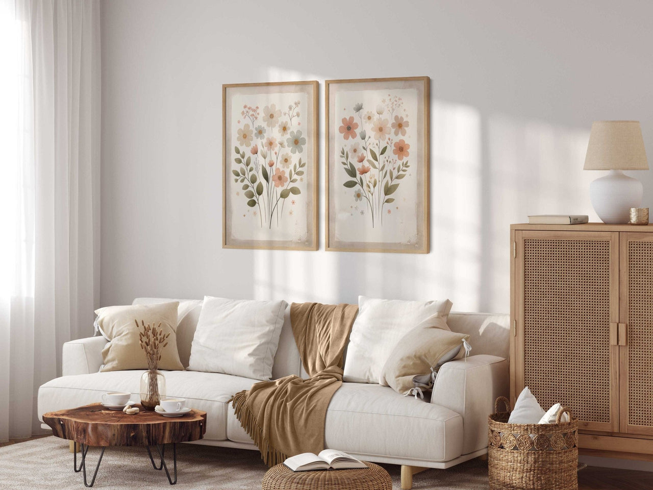 Wildflower Wall Art – Floral Vintage Room Print • Set of 2