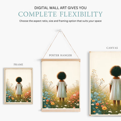 Wildflower Field Art, Nursery Flower Decor, African Girl Print - WildfieldPrints