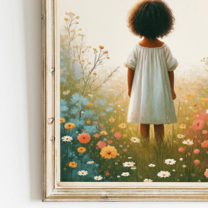 Wildflower Field Art, Nursery Flower Decor, African Girl Print - WildfieldPrints
