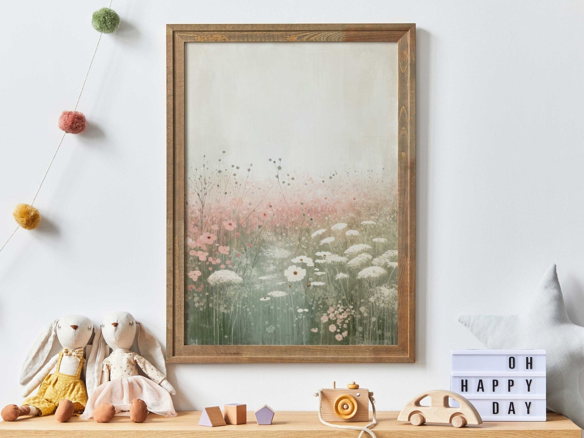 Wildflower Field Art, Rustic Floral Decor, Pastel Pink Wall Decor - WildfieldPrints