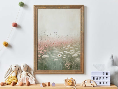 Wildflower Field Art, Rustic Floral Decor, Pastel Pink Wall Decor - WildfieldPrints