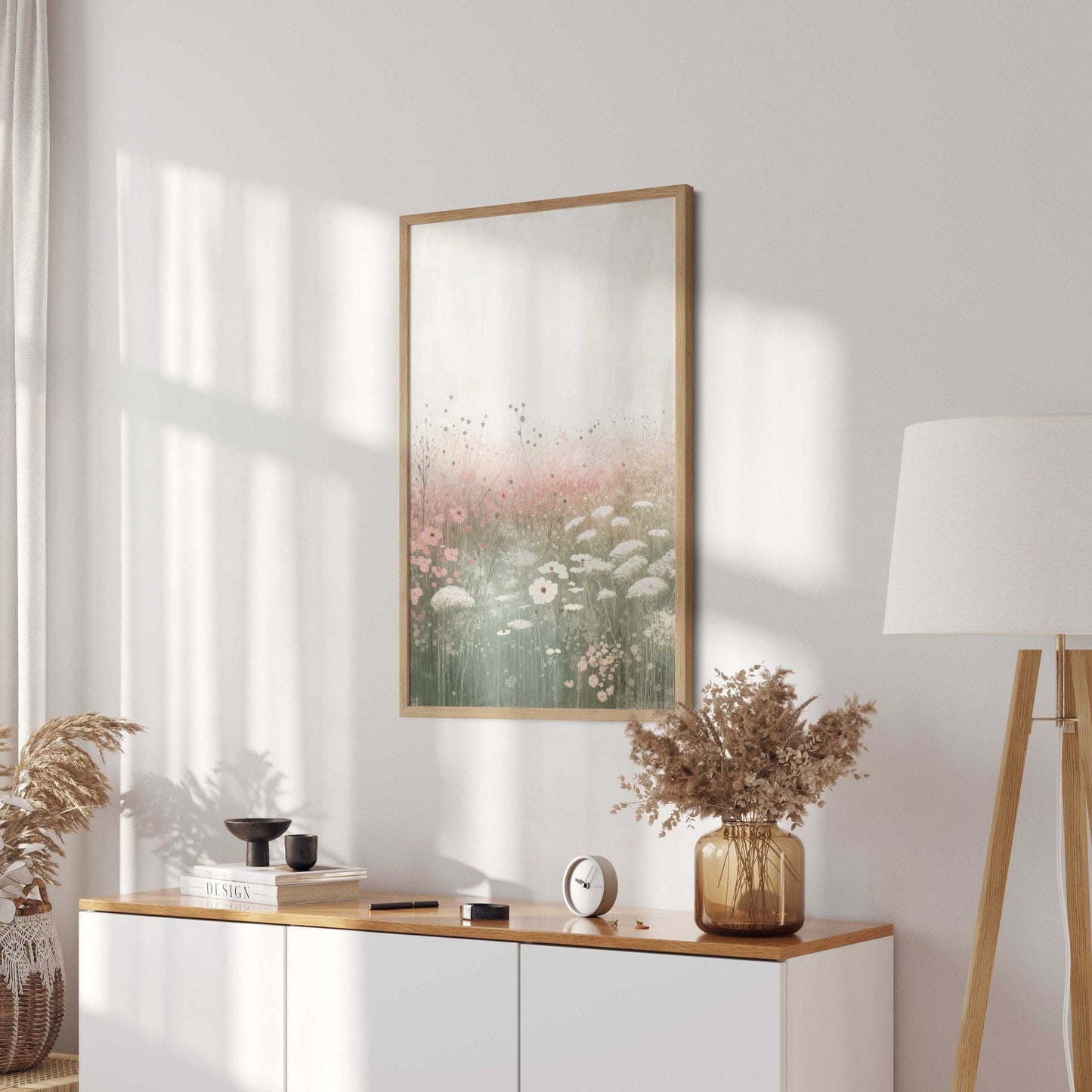 Wildflower Field Art, Rustic Floral Decor, Pastel Pink Wall Decor - WildfieldPrints