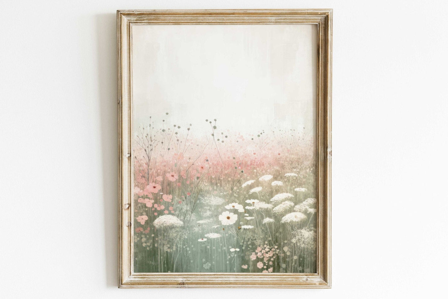 Wildflower Field Art, Rustic Floral Decor, Pastel Pink Wall Decor - WildfieldPrints