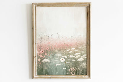 Wildflower Field Art, Rustic Floral Decor, Pastel Pink Wall Decor - WildfieldPrints