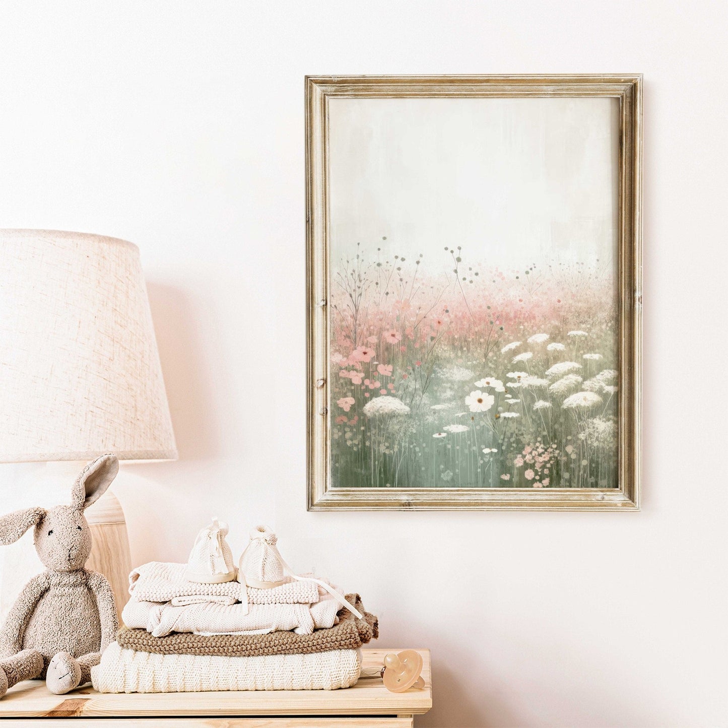 Wildflower Field Art, Rustic Floral Decor, Pastel Pink Wall Decor - WildfieldPrints