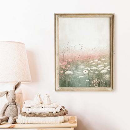 Wildflower Field Art, Rustic Floral Decor, Pastel Pink Wall Decor - WildfieldPrints