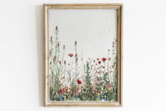 Wildflower Field Art, Rustic Floral Wall Decor, Botanical Nursery Decor - WildfieldPrints