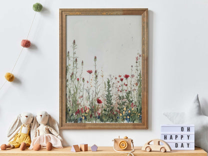 Wildflower Field Art, Rustic Floral Wall Decor, Botanical Nursery Decor - WildfieldPrints