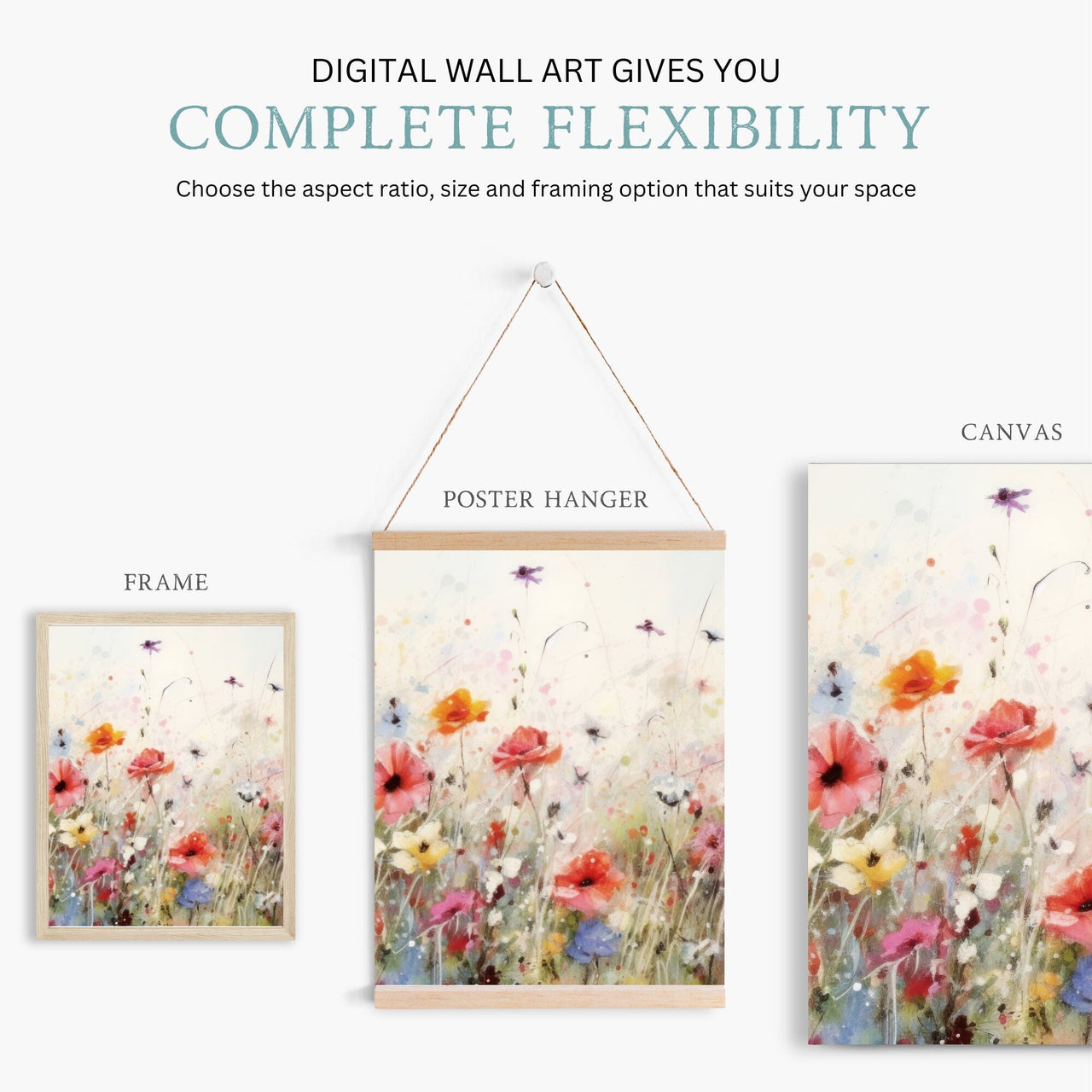 Wildflower Wall Art – Floral Living Room Print • Set of 3