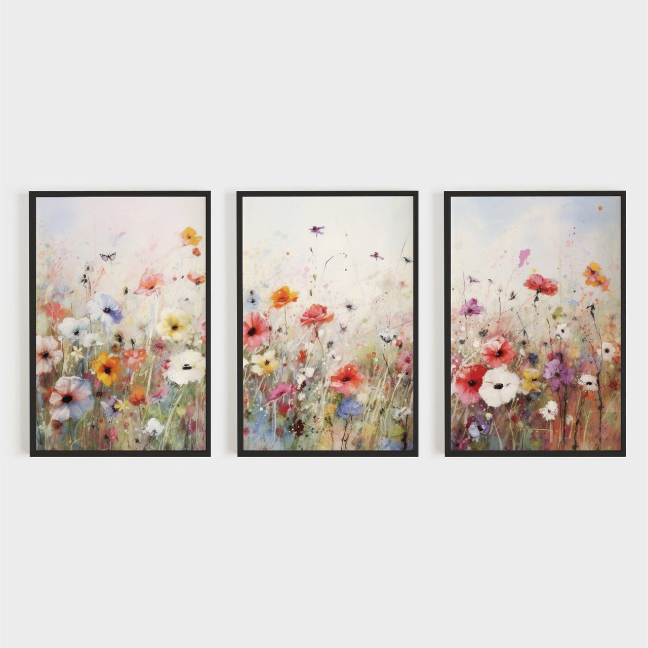 Wildflower Wall Art – Floral Living Room Print • Set of 3