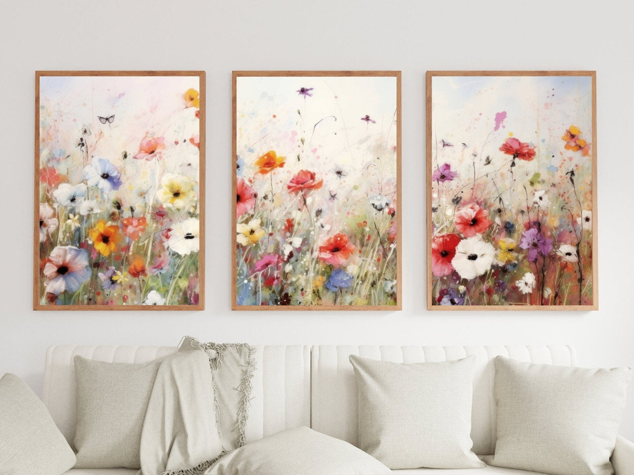 Wildflower Wall Art – Floral Living Room Print • Set of 3