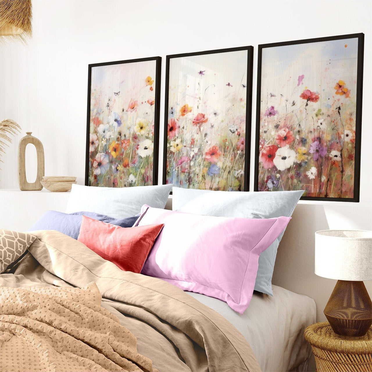 Wildflower Wall Art – Floral Living Room Print • Set of 3