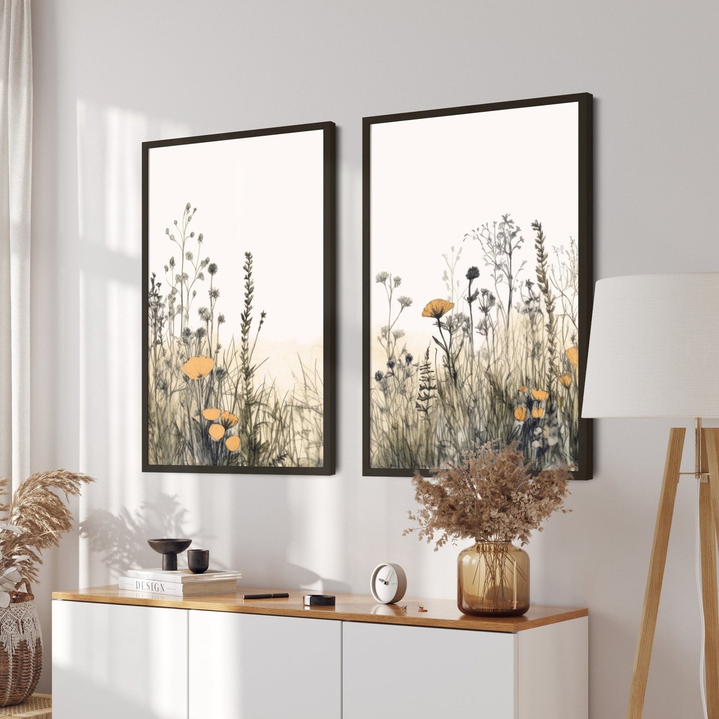 Wildflower Field Art, Watercolor Flower Prints, Minimalist Wall Decor - WildfieldPrints